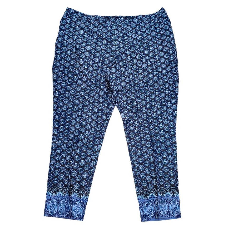 Isaac Mizrahi Women's Blue Tall Paisley Border-Printed Ankle Pants Size 28 WT